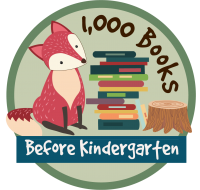 image of fox next to stack of books with 1000 Books before kindergarten text