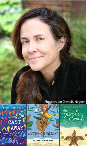 Picture of Naomi Shihab Nye and some of her books