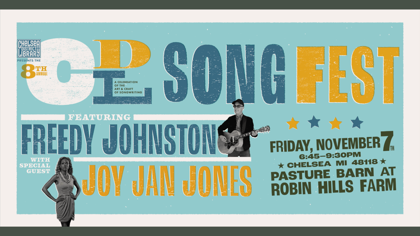 CDL Song Fest November 7 from 6:45 to 9:30pm featuring Freedy johnston and Joy Jan Jones with images of both performers