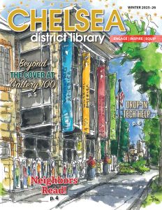 watercolor urban sketch of Chelsea District LIbrary