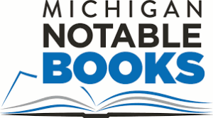Michigan Notable Books text over the outline of an open book