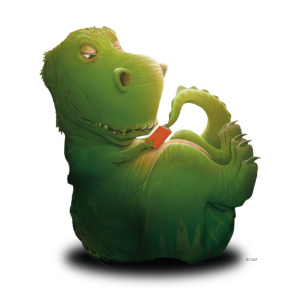 T-Rex reading a tiny book
