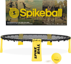image of spikeball net, yellow ball and spikeball logo.