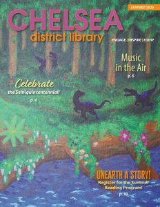 painting of velociraptors hunting in forest